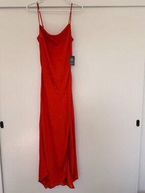 NWT Express silky maxi evening gown in red/burnt orange
